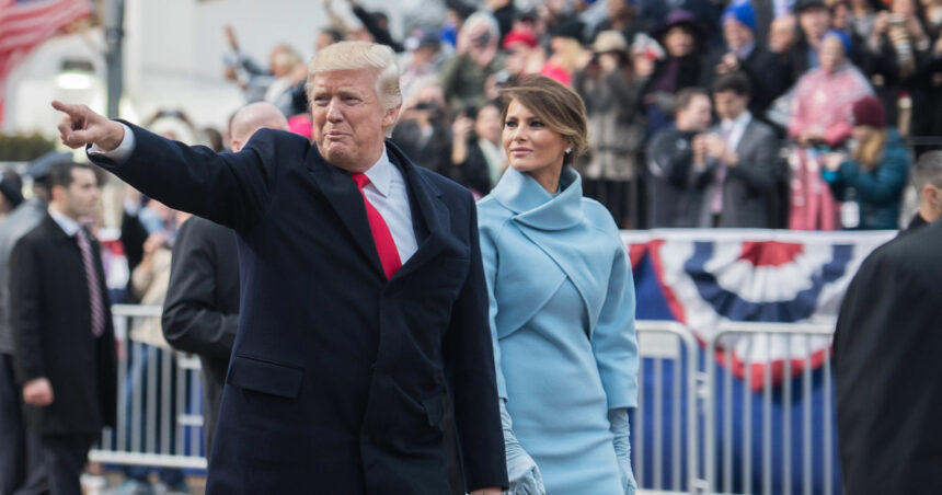 Donald Trump and Melania Trump at the 2017 Presidential Inauguration parade