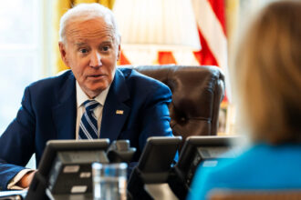 Joe Biden during his conversation with USA Today