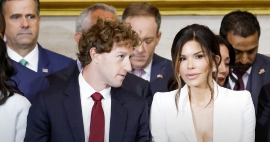 Mark Zuckerberg staring at Lauren Sanchez's cleavage