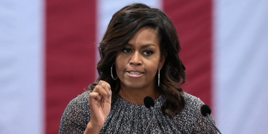 Michelle Obama speaking with supporters of former Secretary of State Hillary Clinton.