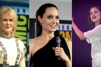 Nicole Kidman and Angelina Jolie at San Diego Comic-Con (photos by Gage Skidmore, 2018 and 2019); Selena Gomez at Oslo Spektrum (photo by Lisa Bjorheim, 2013).