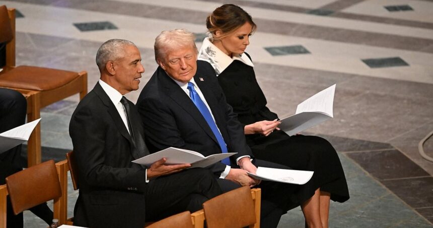 Barack Obama was seen seated, without his wife Michelle Obama, beside Donald and Melania Trump at Jimmy Carter's Funeral