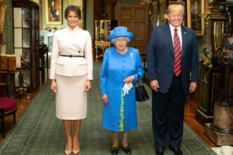 President Donald J. Trump and First Lady Melania Trump with Her Majesty Queen Elizabeth II. Official White House Photo, 13 July 2018. The Trump White House Archived, 17 July 2018.- via Flickr