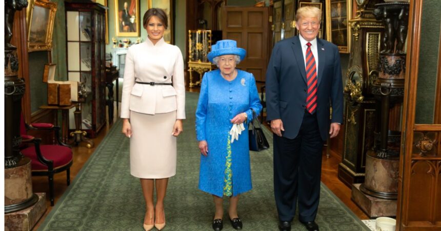 President Donald J. Trump and First Lady Melania Trump with Her Majesty Queen Elizabeth II. Official White House Photo, 13 July 2018. The Trump White House Archived, 17 July 2018.- via Flickr